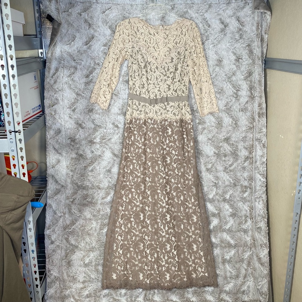 Tadashi Shoji Formal Lace Evening Gown Neutral Mother of Bride Elegant Size 6 - Picture 6 of 14